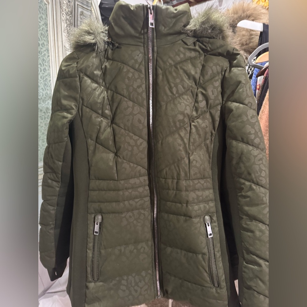 Michael Kors Olive Puffer Jacket with Fur Hood